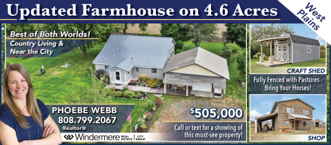 BEST OF BOTH WORLDS! WEST PLAINS FARMHOUSE, 4.6 ACRES