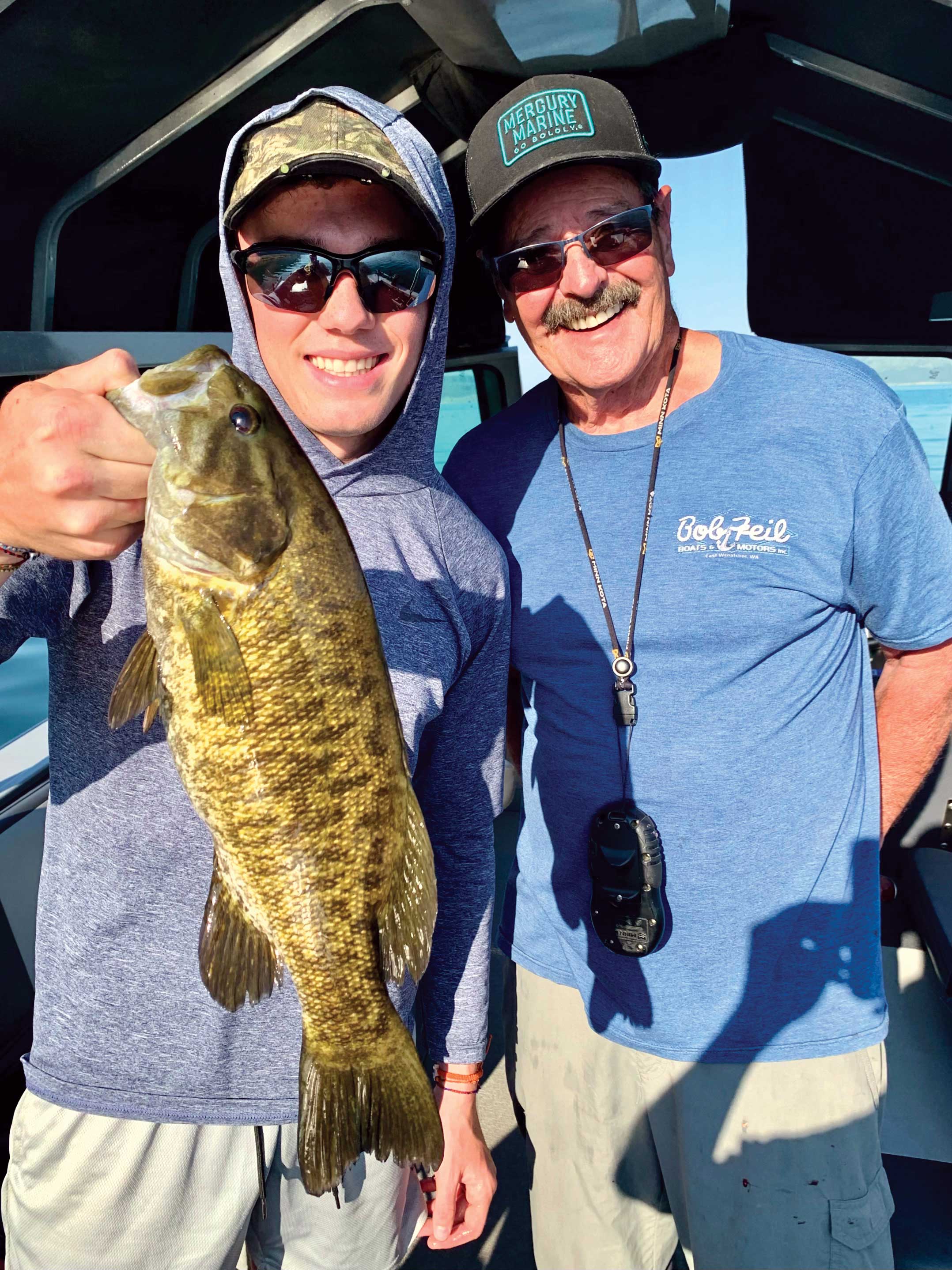 Dave Graybill holds a large perch caught from shore below the I-90 Bridge on Moses Lake during the peak fall bite.