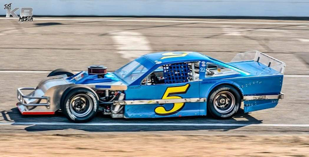 Jeff Bird&rsquo;s &rsquo;Ol Blue modified, built in 2002, went out with a bang, figuratively and literally. The car won a second consecutive championship before being destroyed in a crash at Tri Cities that severely injured Bird. Jeff Bird Photo.