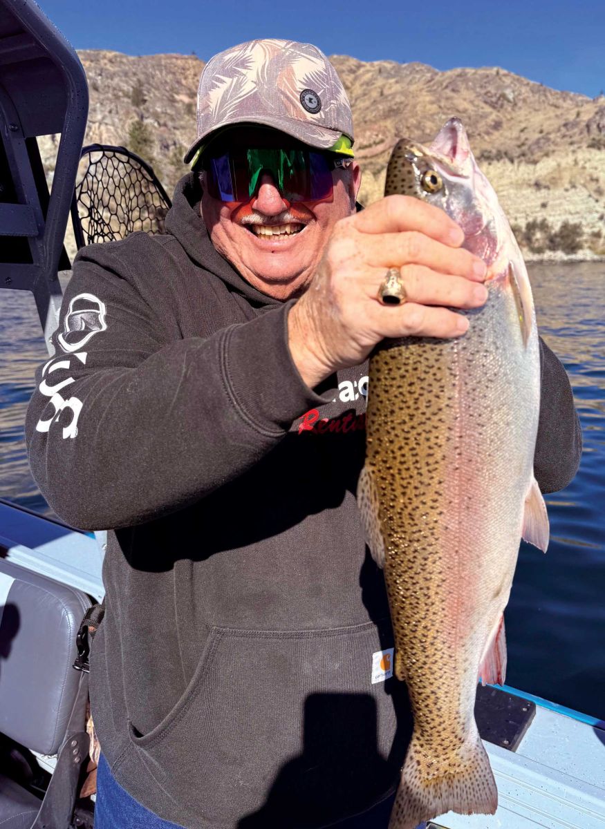 Buell Hawkins with a beautiful triploid rainbow trout caught on Rufus Woods.